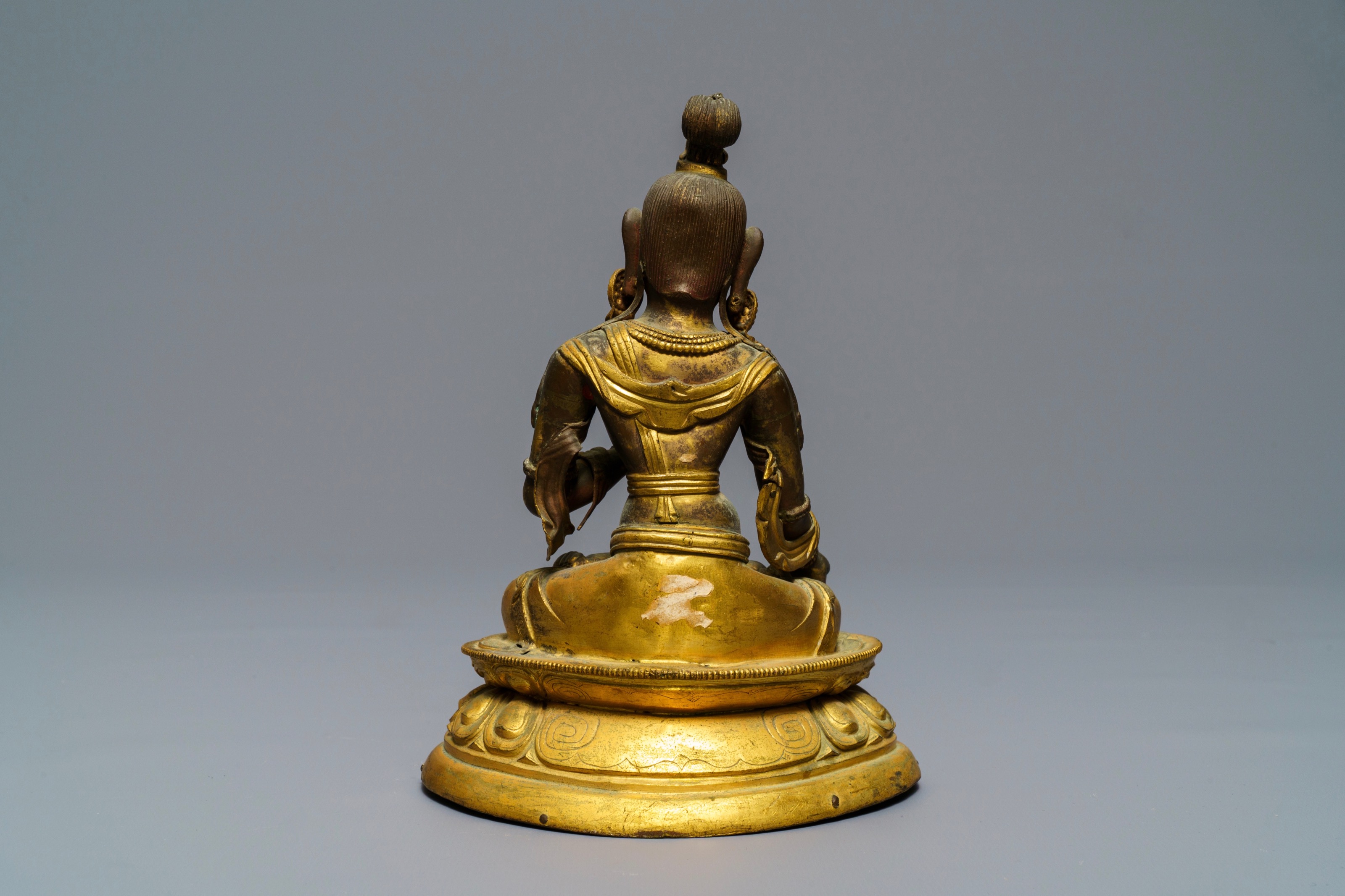 A Sino Tibetan Inlaid Gilt Copper Alloy Figure Of A White Tara 18 19th