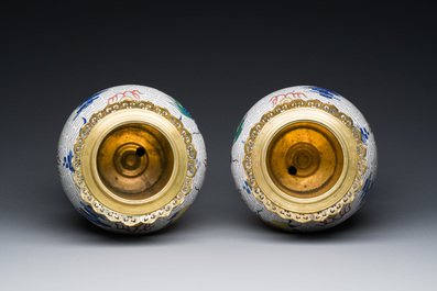 A Pair Of Chinese White Ground Cloisonn Dragon Vases With Gilt