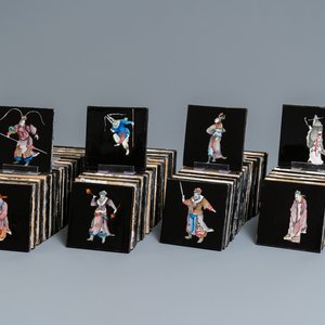 106 polychrome black-ground Dutch Delft tiles with Chinese figures, Makkum, 1985 — photo 1