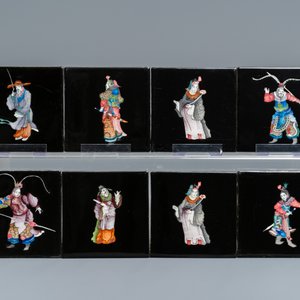 106 polychrome black-ground Dutch Delft tiles with Chinese figures, Makkum, 1985 — photo 2