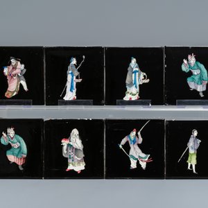 106 polychrome black-ground Dutch Delft tiles with Chinese figures, Makkum, 1985 — photo 6