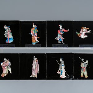 106 polychrome Delftse tegels met decor van Chinezen op zwarte fondkleur, Makkum, 1985 — foto 12