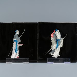 106 polychrome Delftse tegels met decor van Chinezen op zwarte fondkleur, Makkum, 1985 — foto 15