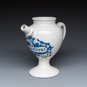 A blue and white Dutch Delft wet drug or syrup jar inscribed 'S CORT: CITRI' — 照片 1