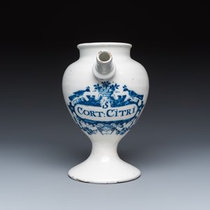 A blue and white Dutch Delft wet drug or syrup jar inscribed 'S CORT: CITRI' — 照片 2