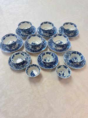 11 Chinese blue and white cups and 9 saucers, Kangxi and jade marks, Kangxi and later — photo 1
