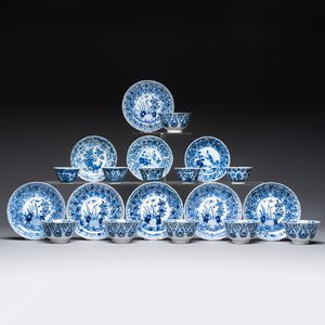 11 Chinese blue and white cups and 9 saucers, Kangxi and jade marks, Kangxi and later — photo 1