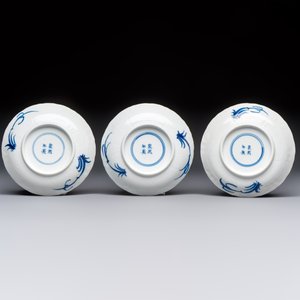 11 Chinese blue and white cups and 9 saucers, Kangxi and jade marks, Kangxi and later — photo 7