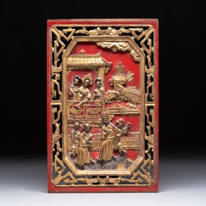 11 Chinese gilt-lacquered carved wooden panels with narrative design, 19th C. — 照片 16