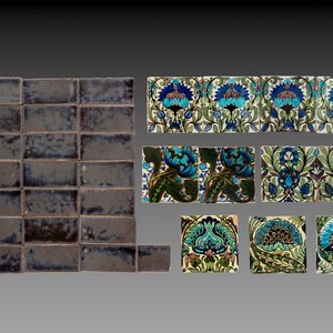 11 William de Morgan Persian-style tiles with floral design and 22 Poole pottery border tiles, 19/20th C. — 照片 1