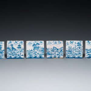 12 blue and white Dutch Delft tiles with continuous landscape scenes, 18th C. — 照片 2