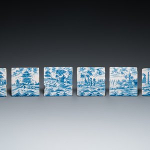 12 carreaux en faïence de Delft en bleu et blanc à décor de paysages, 18ème — photo 3