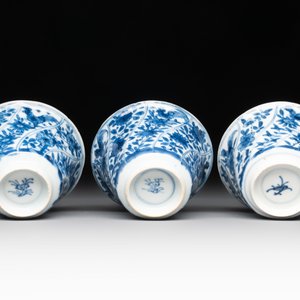 12 Chinese blue and white cups and 11 saucers with birds among flowering branches, Kangxi — foto 8