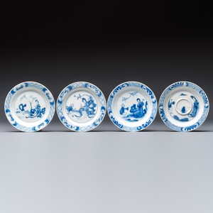 12 Chinese blue and white saucers with figural design, lingzhi and Chenghua marks, Kangxi — photo 6