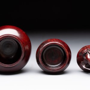 12 various Chinese carved huali and hongmu fruit-form covered boxes, 20th C. — photo 23