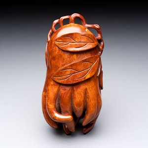 12 various Chinese carved huali and hongmu fruit-form covered boxes, 20th C. — photo 29