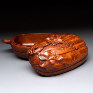 12 various Chinese carved huali and hongmu fruit-form covered boxes, 20th C. — photo 36