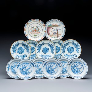 13 blue, white and polychrome Dutch Delft plates — photo 1