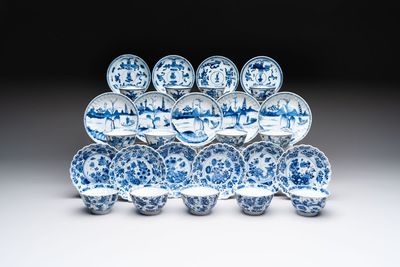 13 Chinese blue and white cups and 15 saucers, Kangxi