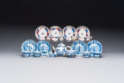 13 Chinese blue and white wares and four sets of Japanese Imari cups and saucers, 17/18th C.
