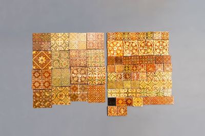 138 various slip-decorated tiles, Flanders, 18/19th C.