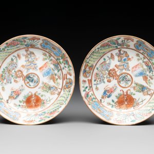 14 Chinese Canton famille rose 'Wu Shuang Pu-style' cups and saucers, 19th C. — photo 13