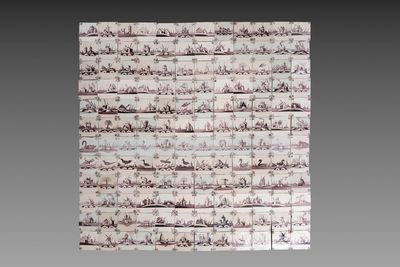 144 manganese Dutch Delft tiles, 18th C.