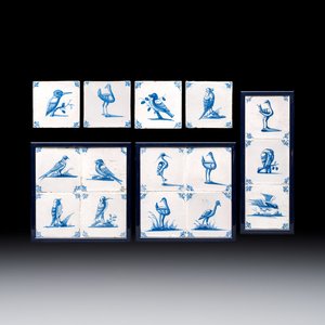 15 blue and white Dutch Delft tiles with large birds, 17th C. — photo 1