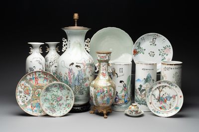 15 Chinese famille rose, qianjiang cai and monochrome wares, 19/20th C.