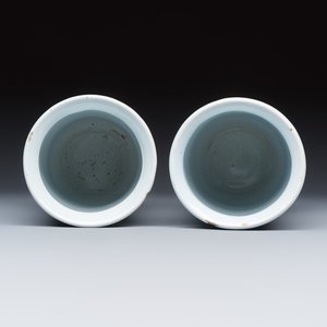 Four blue and white Dutch Delft albarello-type apothecary jars — 照片 12