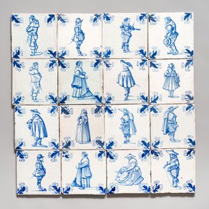 16 blue and white Dutch Delft tiles with oak leaf corners, 17th C. — 照片 2