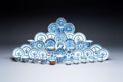 16 Chinese blue and white cups and 24 saucers, various marks, Kangxi and later