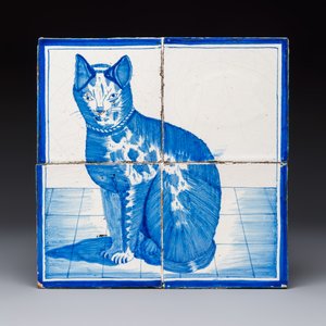 17 blue and white Dutch Delft tiles with sea monsters, ships, a cat and various figures, 17th C. and later — photo 8