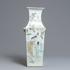 19-20世纪 浅绛彩四方瓶 — 照片 1