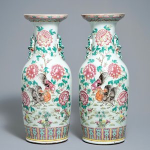 19世纪 粉彩花鸟纹瓶 一对 — 照片 1