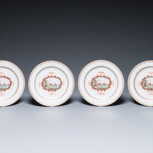 19 assiettes et plats en porcelaine de Chine famille rose dans le style de Meissen à décor d'un cavalier, Qianlong — photo 6