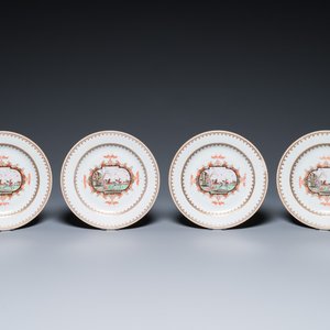 19 assiettes et plats en porcelaine de Chine famille rose dans le style de Meissen à décor d'un cavalier, Qianlong — photo 8