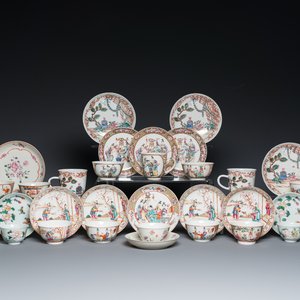 19 Chinese famille rose cups and 15 saucers, Qianlong — photo 1