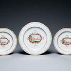 19 Chinese famille rose Meissen-stijl borden en schotels met decor van een ruiter, Qianlong — foto 2