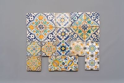 19 polychrome Dutch Delft 'floral ornament' tiles, ca. 1600