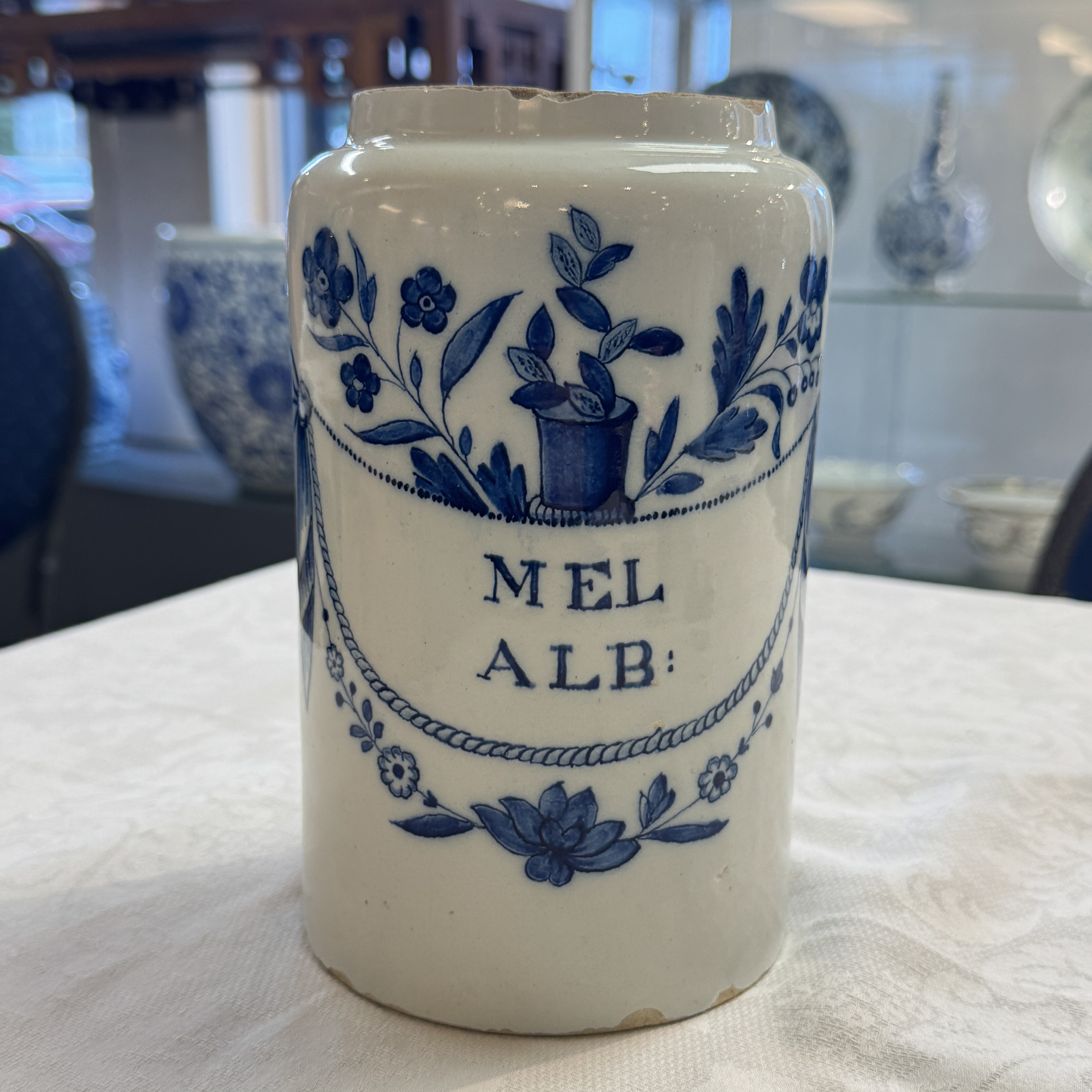 A pair of blue and white Dutch Delft albarelli-type apothecary jars — photo 15