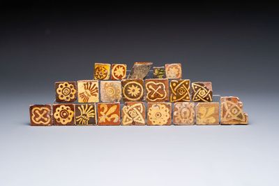 21 medieval and post-medieval slip-decorated tiles, France and Flanders, 15/18th C.