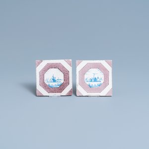 22 blauw-witte en mangane Delftse tegels, 17/18e eeuw — foto 5