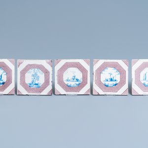 22 Dutch Delft blue, white and manganese tiles, 17/18th C. — photo 2