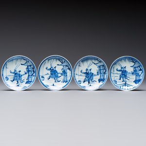 23 Chinese blue and white saucers with figural design, Yongzheng/Kangxi — photo 2