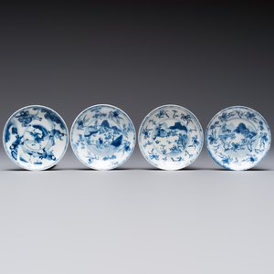 23 Chinese blue and white saucers with figural design, Yongzheng/Kangxi — photo 8