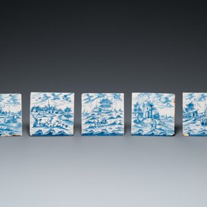 25 blue and white Dutch Delft tiles with continuous landscape scenes, 18th C. — 照片 4