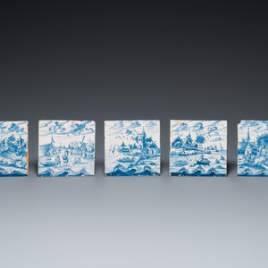 25 carreaux en faïence de Delft en bleu et blanc à décor de paysages, 18ème — photo 5