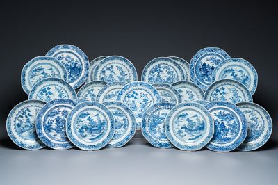 25 Chinese blue and white plates, Qianlong