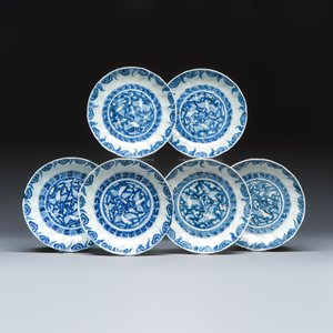 Six Chinese blue and white Ko-sometsuke 'Crane' plates for the Japanese market — photo 1